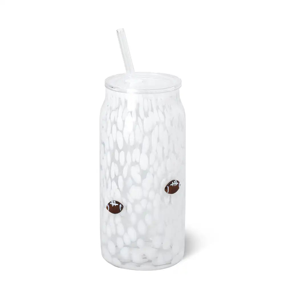 White Football Charm Soda Glass 23oz